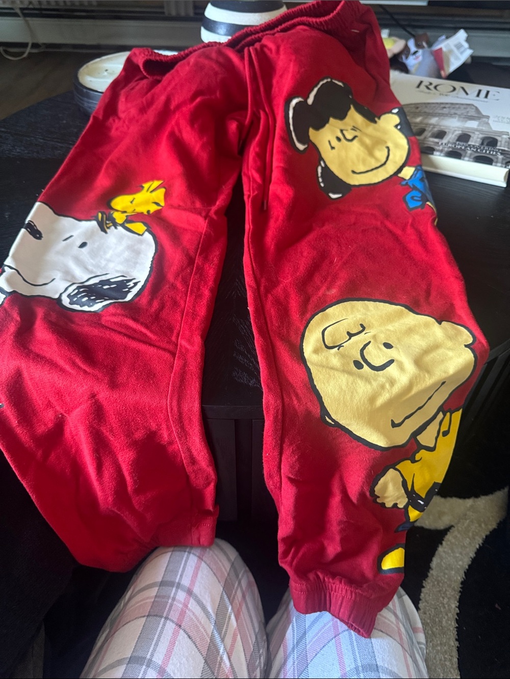 Peanuts Red Kids' Sweatpants with Yellow Character Prints